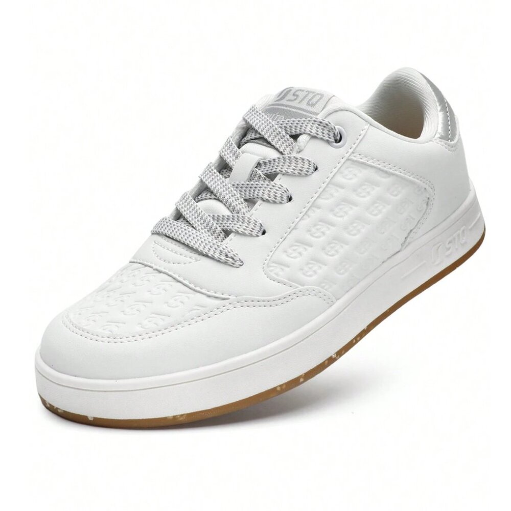 STQ Women Lace-Up Fashion Sneakers Quilted Lightweight White Silver 9.5 …